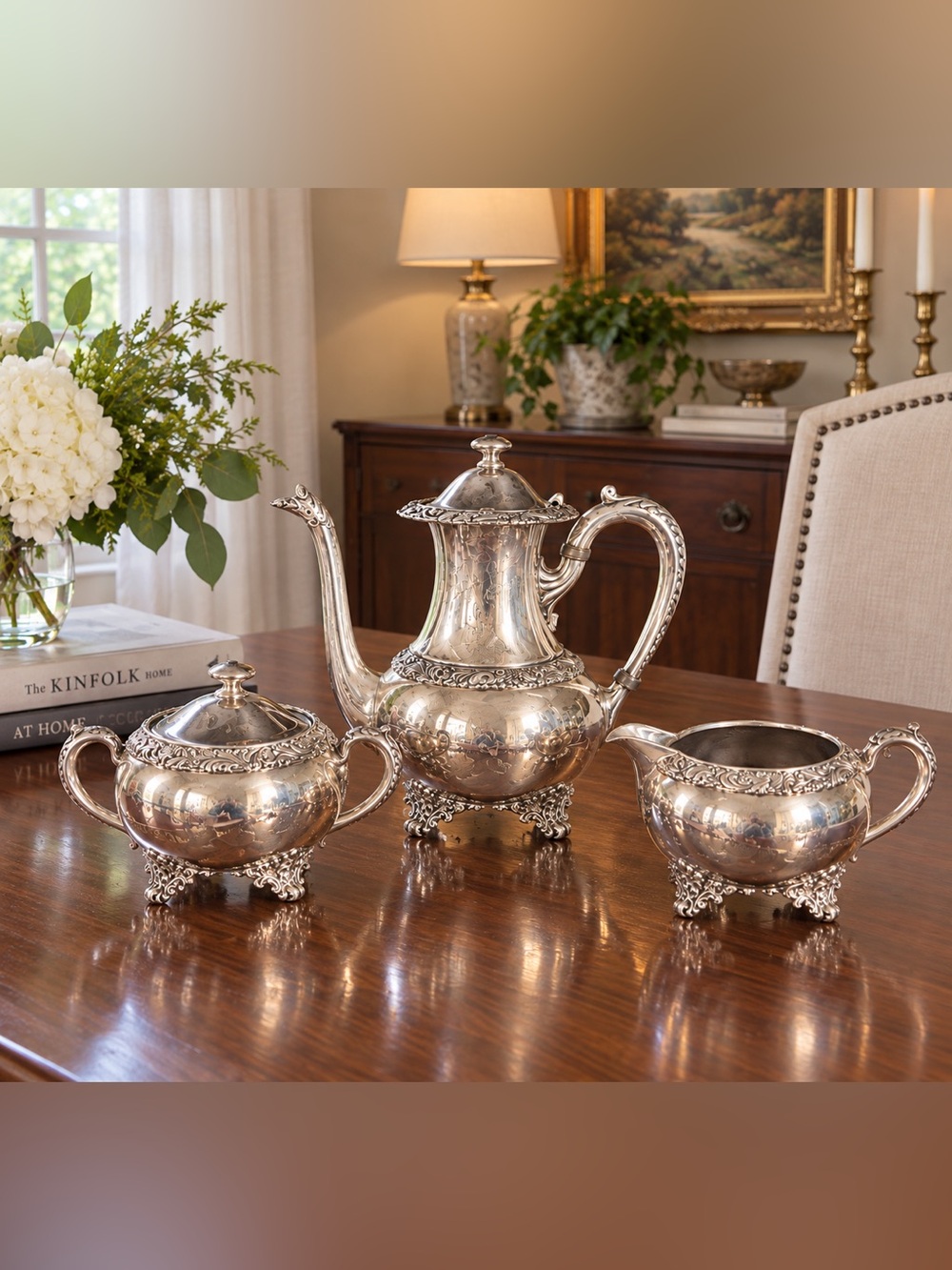 Antique-Style Silver Plated Tea Set - 3-Piece